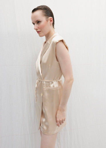 Gaiia Beige Satin Mini Jacket Dress - Golden - GAIIA
