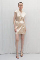 Gaiia Beige Satin Mini Jacket Dress - Golden