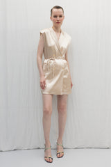 Gaiia Beige Satin Mini Jacket Dress - Golden