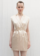 Gaiia Beige Satin Mini Jacket Dress - Golden