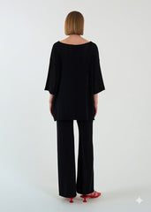 Two Piece Corduroy Lounge Set - Black