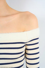 Gaiia Off-Shoulder Knitted Stripe Sweater