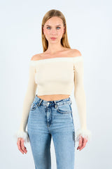 Gaiia Off Shoulder Long Sleeve Pullover - Cream