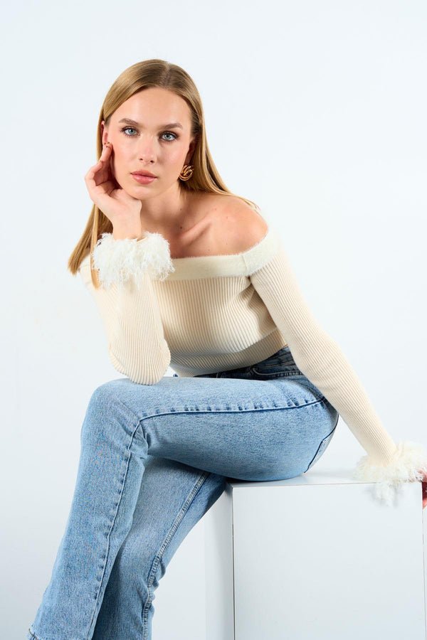 Gaiia Off Shoulder Long Sleeve Pullover - Cream - GAIIA