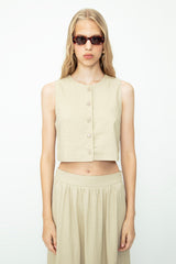Gaiia Dark Beige Linen Blend Vest - Beige