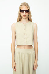 Gaiia Dark Beige Linen Blend Vest - Beige