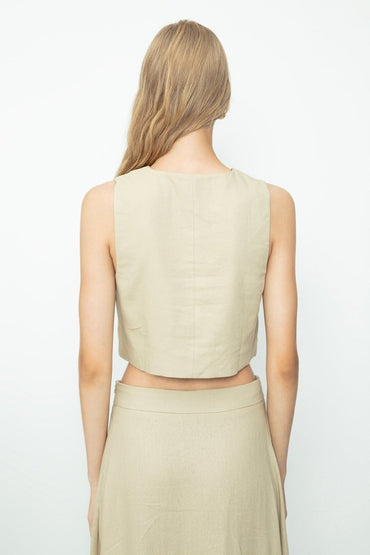 Gaiia Dark Beige Linen Blend Vest - Beige - GAIIA