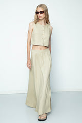 Gaiia Dark Beige Linen Blend Vest - Beige