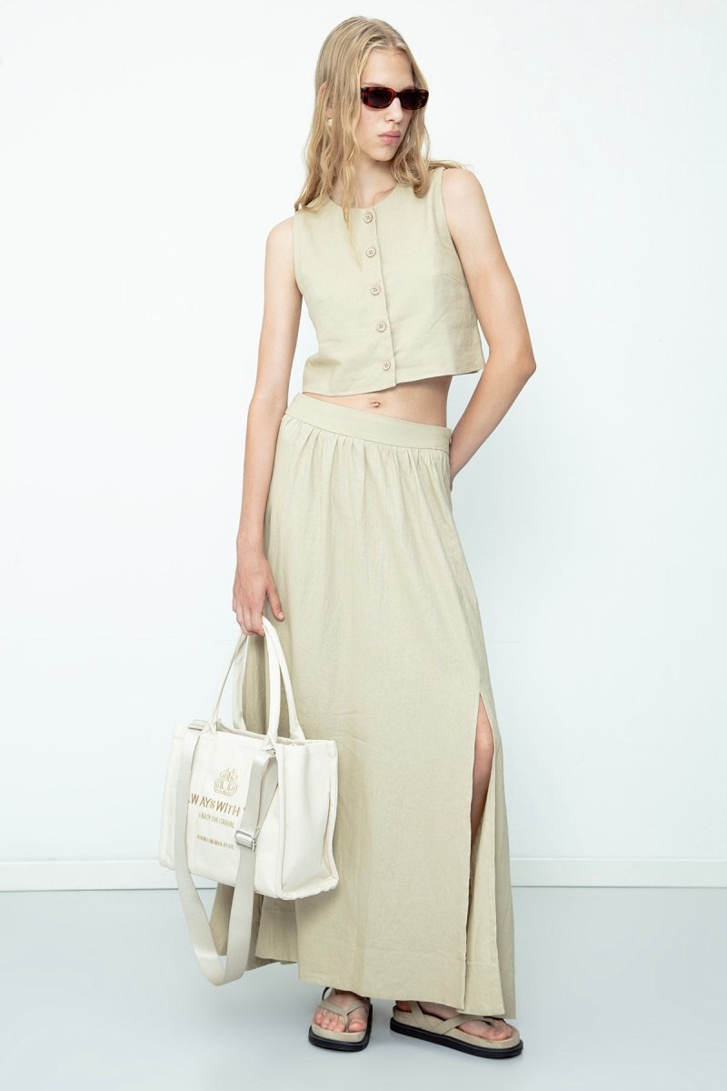 Gaiia Dark Beige Linen Blend Vest - Beige - GAIIA