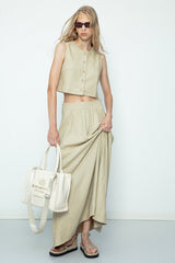 Gaiia Dark Beige Linen Blend Vest - Beige