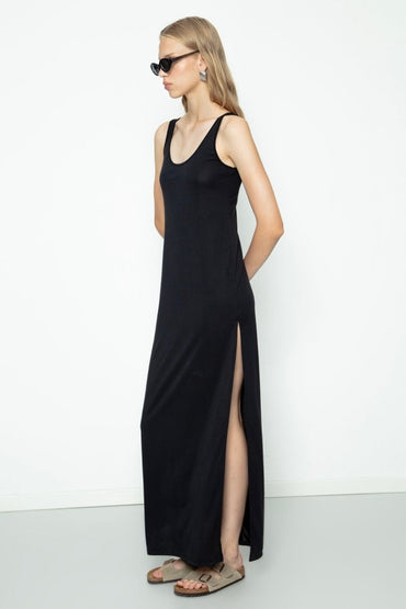 Gaiia Maxi Dress With Slit - Black - GAIIA