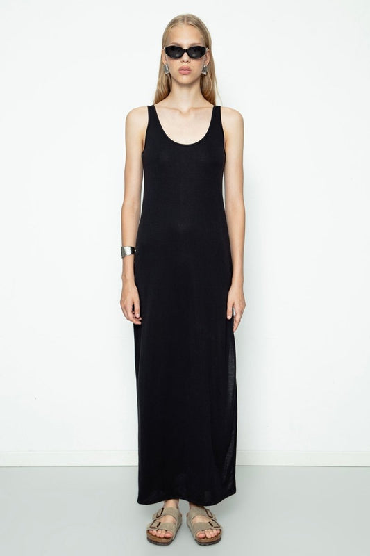 Gaiia Maxi Dress With Slit - Black - GAIIA