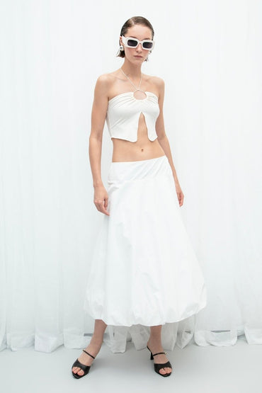 Gaiia White Cotton Midi Length Skirt - GAIIA