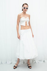 Gaiia White Cotton Midi Length Skirt