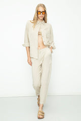 Gaiia Beige Linen Pleated Shirt & Trouser - Beige