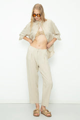Gaiia Beige Linen Pleated Shirt & Trouser - Beige