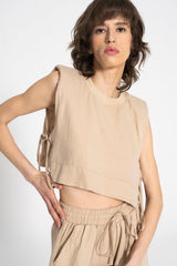 Gaiia Two Piece Linen Loungewear Set - Beige