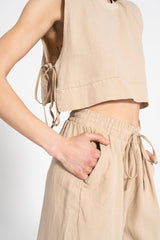 Gaiia Two Piece Linen Loungewear Set - Beige