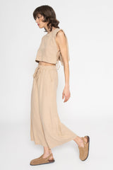 Gaiia Two Piece Linen Loungewear Set - Beige