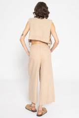 Gaiia Two Piece Linen Loungewear Set - Beige