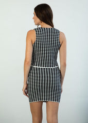 Gaiia Women Houndstooth Patterned Vest Skirt Set