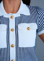 Gaiia Vertical Stripes Buttoned Top & Skirt Set - White