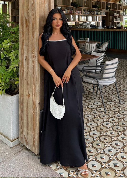 Gaiia Halter Neck Black Long Amanda Dress - Black