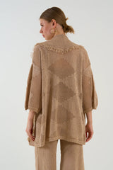 Gaiia Openwork Shawl Collar Cardigan Blouse Trousers Three Piece Set