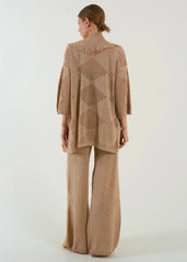 Gaiia Openwork Shawl Collar Cardigan Blouse Trousers Three Piece Set