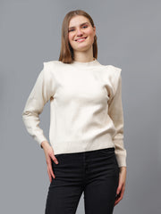 Gaiia Teal Crew Neck Shoulder Detailed Sweater