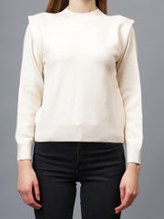 Gaiia Teal Crew Neck Shoulder Detailed Sweater
