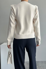 Gaiia Teal Crew Neck Shoulder Detailed Sweater