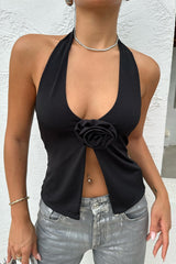 Gaiia 3D Flower Halter Neck Crop Tank Top