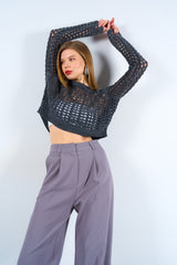 Gaiia Openwork Knitwear Crop Sweater