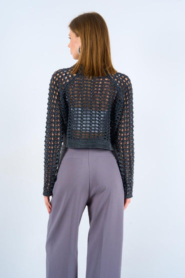 Gaiia Openwork Knitwear Crop Sweater - GAIIA
