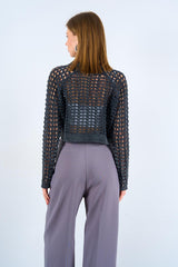 Gaiia Openwork Knitwear Crop Sweater