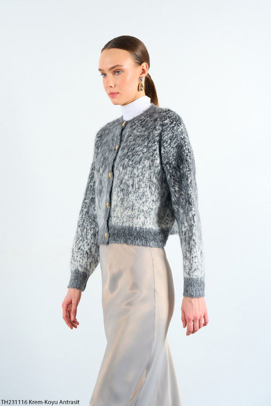 Gaiia Patterned Colorful Raised Knitwear Cardigan