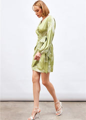 Gaiia Satin Printed Wrap Around Dress