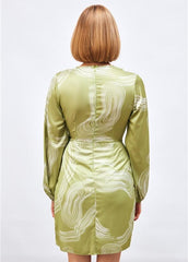 Gaiia Satin Printed Wrap Around Dress