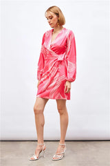 Gaiia Satin Printed Wrap Around Dress