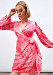 Gaiia Satin Printed Wrap Around Dress