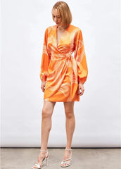Gaiia Satin Printed Wrap Around Dress
