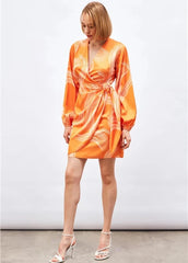 Gaiia Satin Printed Wrap Around Dress
