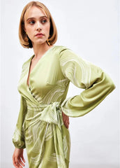 Gaiia Satin Printed Wrap Around Dress