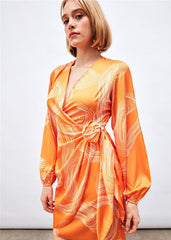 Gaiia Satin Printed Wrap Around Dress