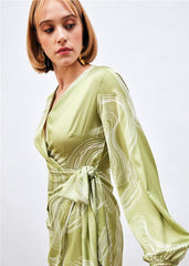 Gaiia Satin Printed Wrap Around Dress