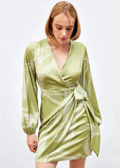 Gaiia Satin Printed Wrap Around Dress