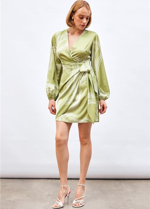 Gaiia Satin Printed Wrap Around Dress - GAIIA