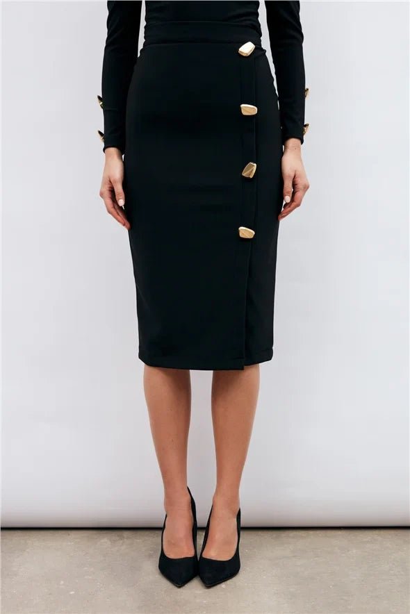 Gaiia Black High Neck Top & Skirt Set - Black - GAIIA