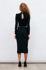 Gaiia Black High Neck Top & Skirt Set - Black